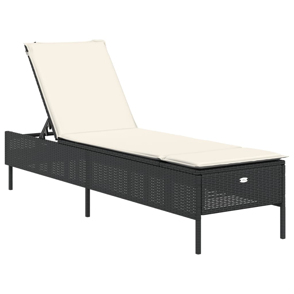 Vidaxl ligbed met kussen poly rattan zwart