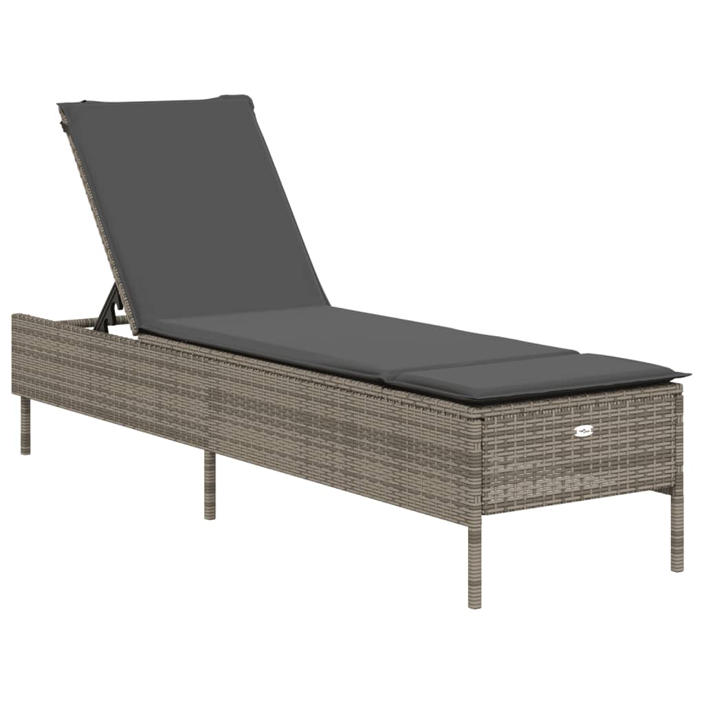 Vidaxl ligbed met kussen poly rattan grijs