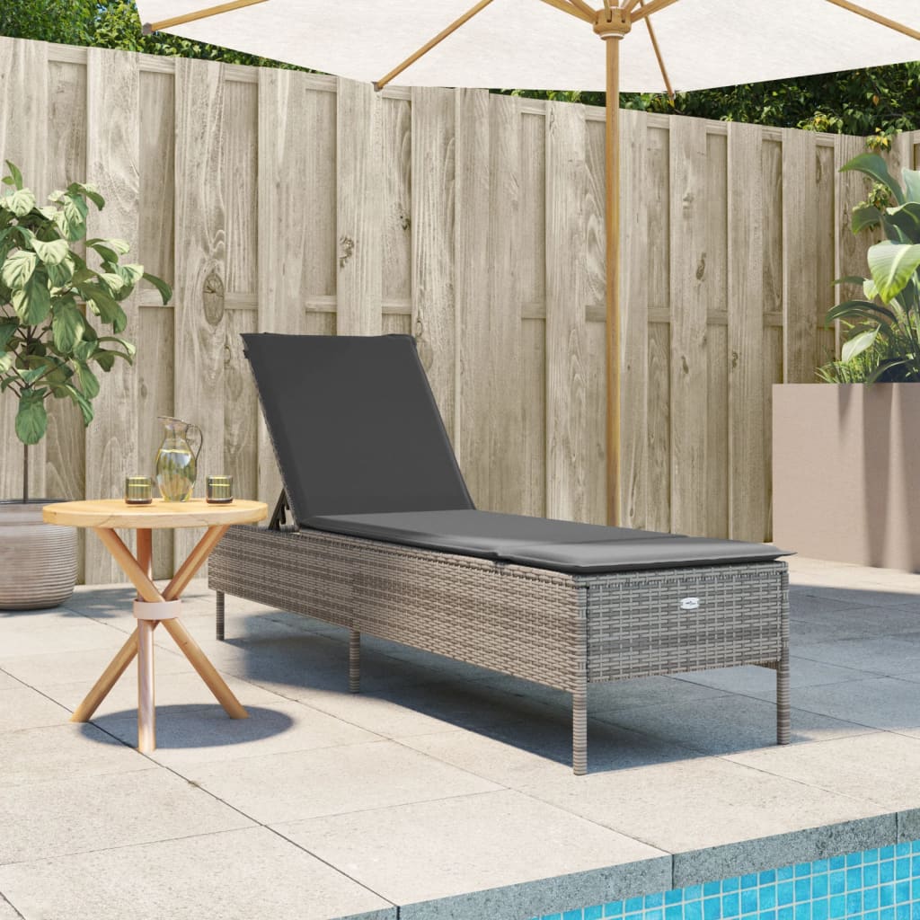Vidaxl ligbed met kussen poly rattan grijs