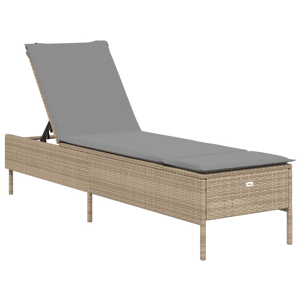 Vidaxl ligbed met kussen poly rattan beige