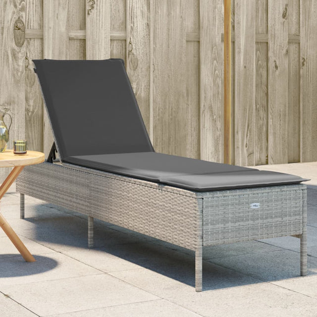 Vidaxl ligbed met kussen poly rattan lichtgrijs