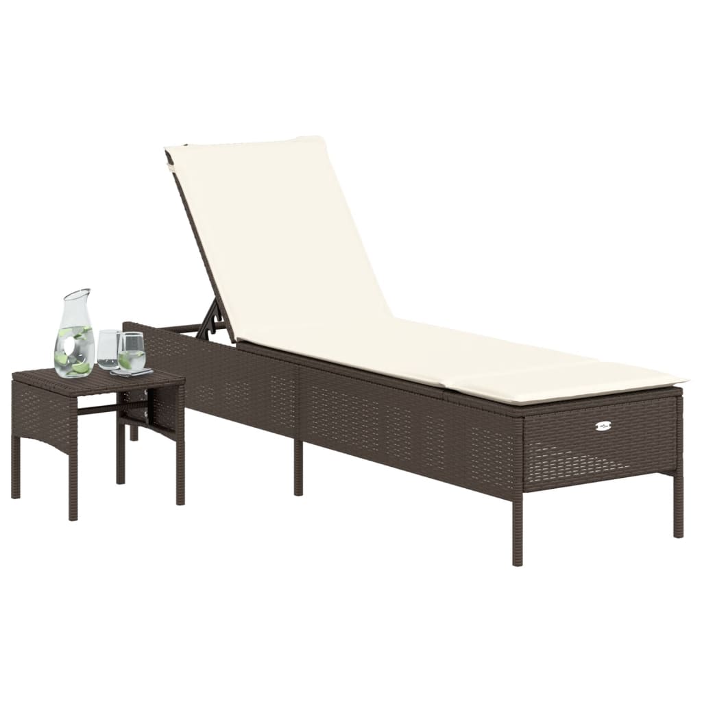 Vidaxl ligbed met tafel en kussen poly rattan bruin