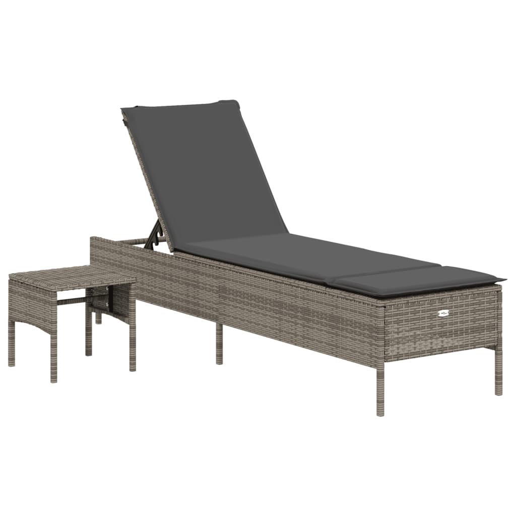 Vidaxl ligbed met tafel en kussen poly rattan grijs