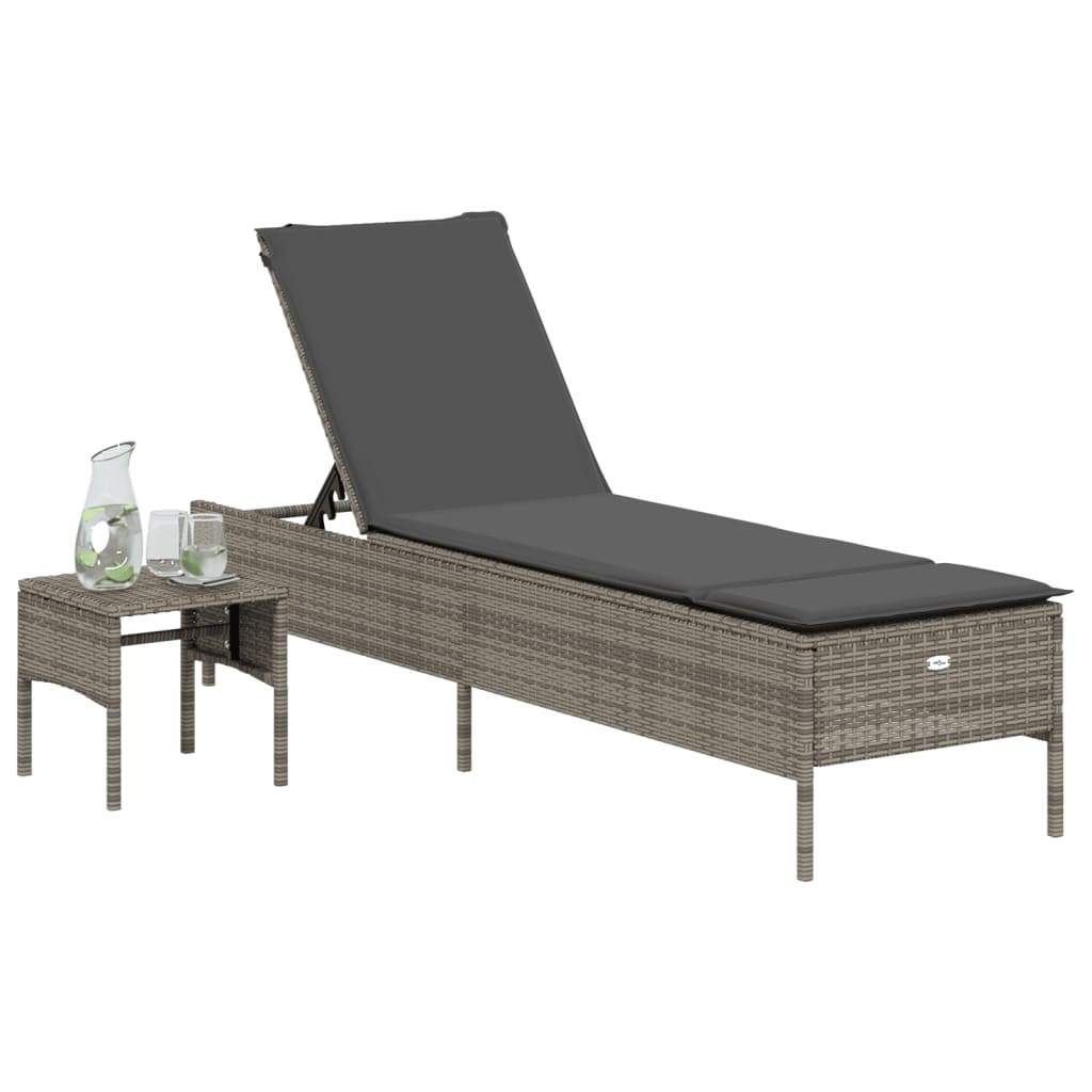 Vidaxl ligbed met tafel en kussen poly rattan grijs