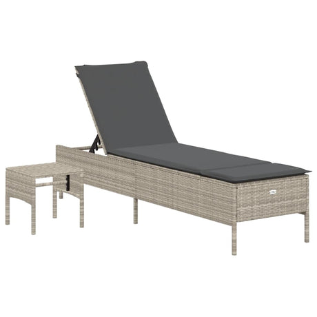 Vidaxl ligbed met tafel en kussen poly rattan lichtgrijs