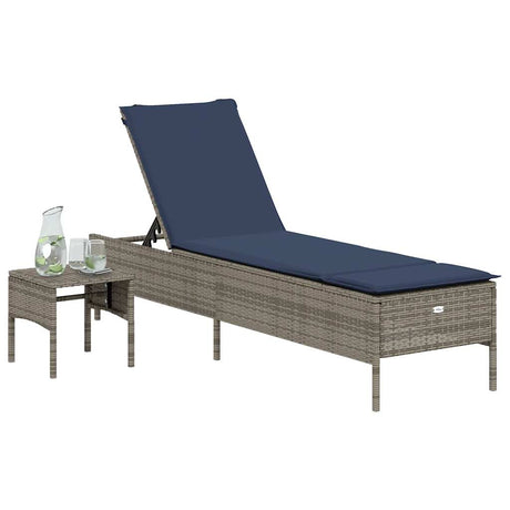 Vidaxl ligstoel met tafel en kussen, grijs polyrotan