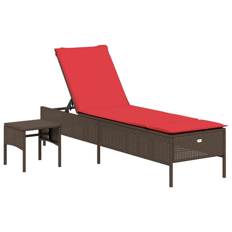 Vidaxl ligstoel met tafel en kussen, bruin polyrotan