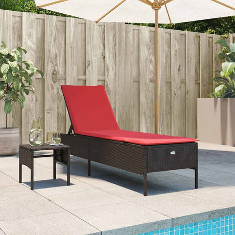 Vidaxl ligstoel met tafel en kussen, bruin polyrotan