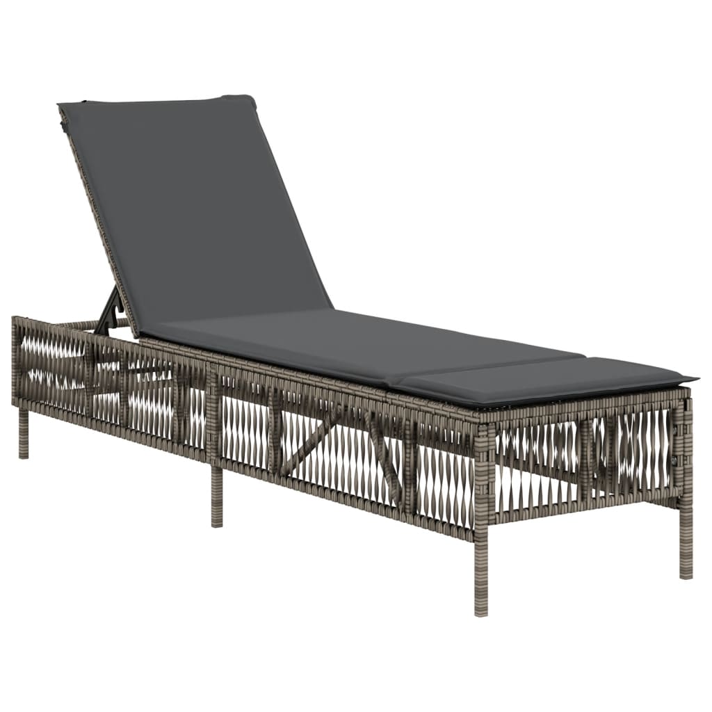 Vidaxl ligbed met kussen poly rattan grijs