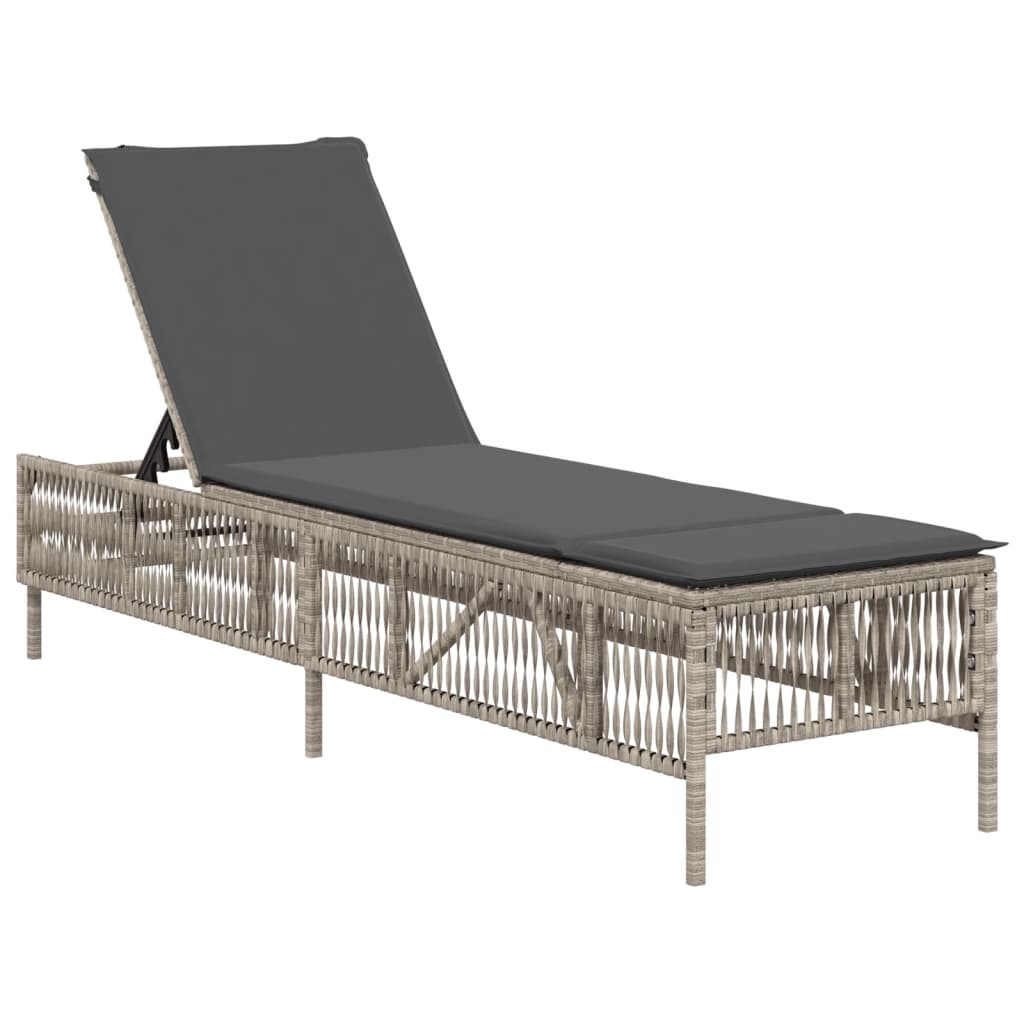 Vidaxl ligbed met kussen poly rattan lichtgrijs