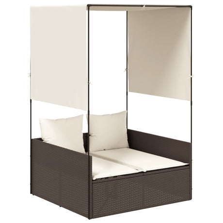 Vidaxl ligbed tweepersoons met dak en gordijn poly rattan bruin
