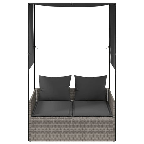 Vidaxl ligbed tweepersoons met dak en gordijn poly rattan grijs
