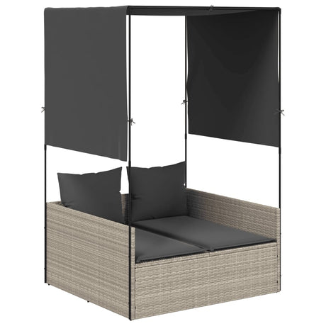 Vidaxl ligbed tweepersoons met dak en gordijn poly rattan lichtgrijs
