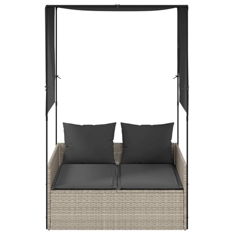 Vidaxl ligbed tweepersoons met dak en gordijn poly rattan lichtgrijs