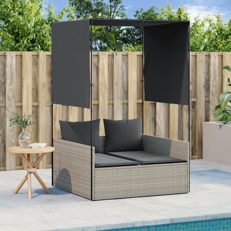 Vidaxl ligbed tweepersoons met dak en gordijn poly rattan lichtgrijs