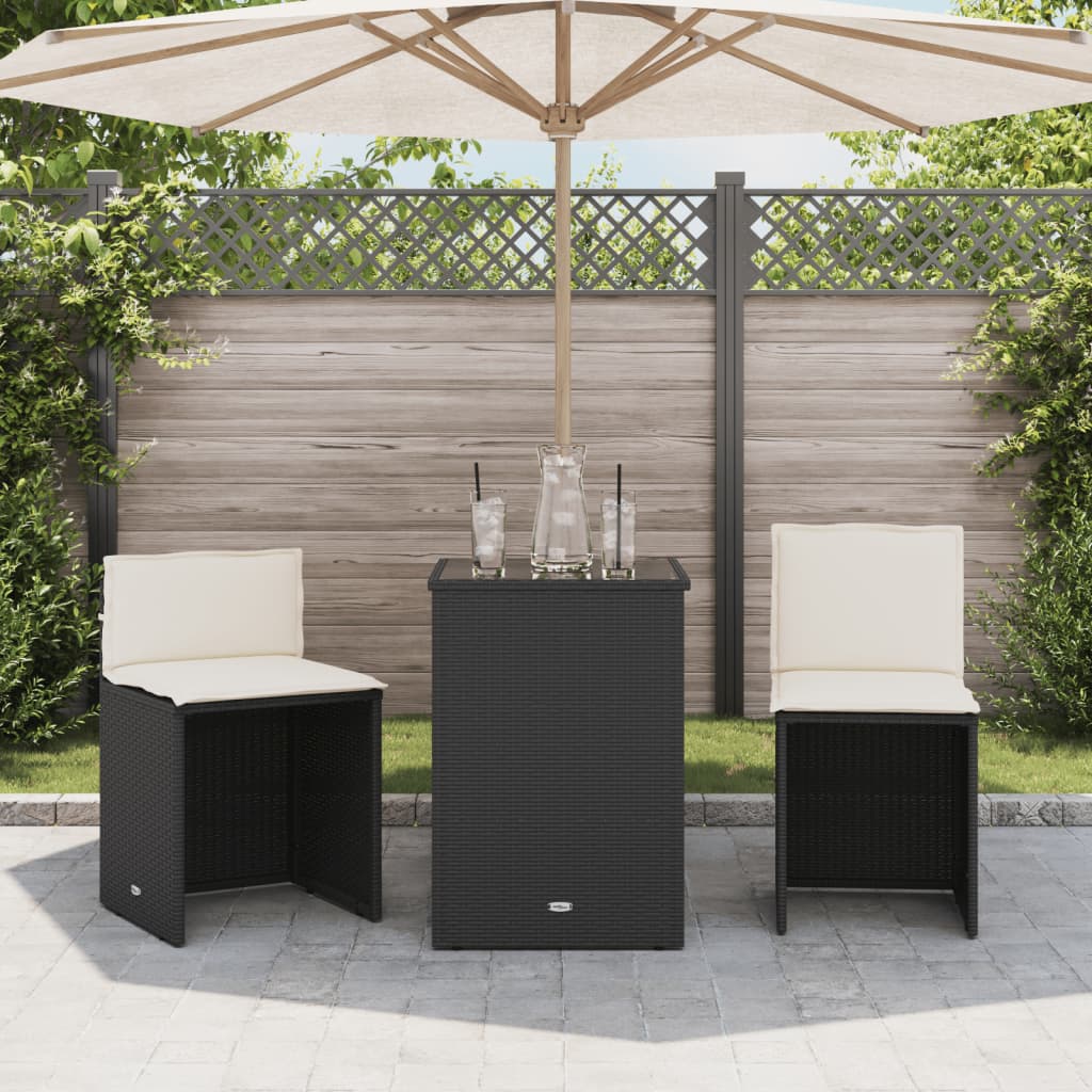 Vidaxl 3-delige bistroset met kussens poly rattan zwart