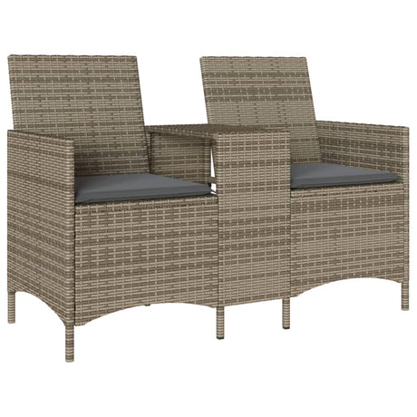 Vidaxl tuinbank 2-zits met tafel en kussens poly rattan grijs