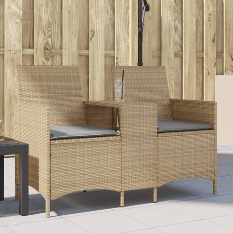 Vidaxl tuinbank 2-zits met tafel en kussens poly rattan beige