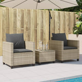 Vidaxl 3-delige bistroset met kussens poly rattan lichtgrijs