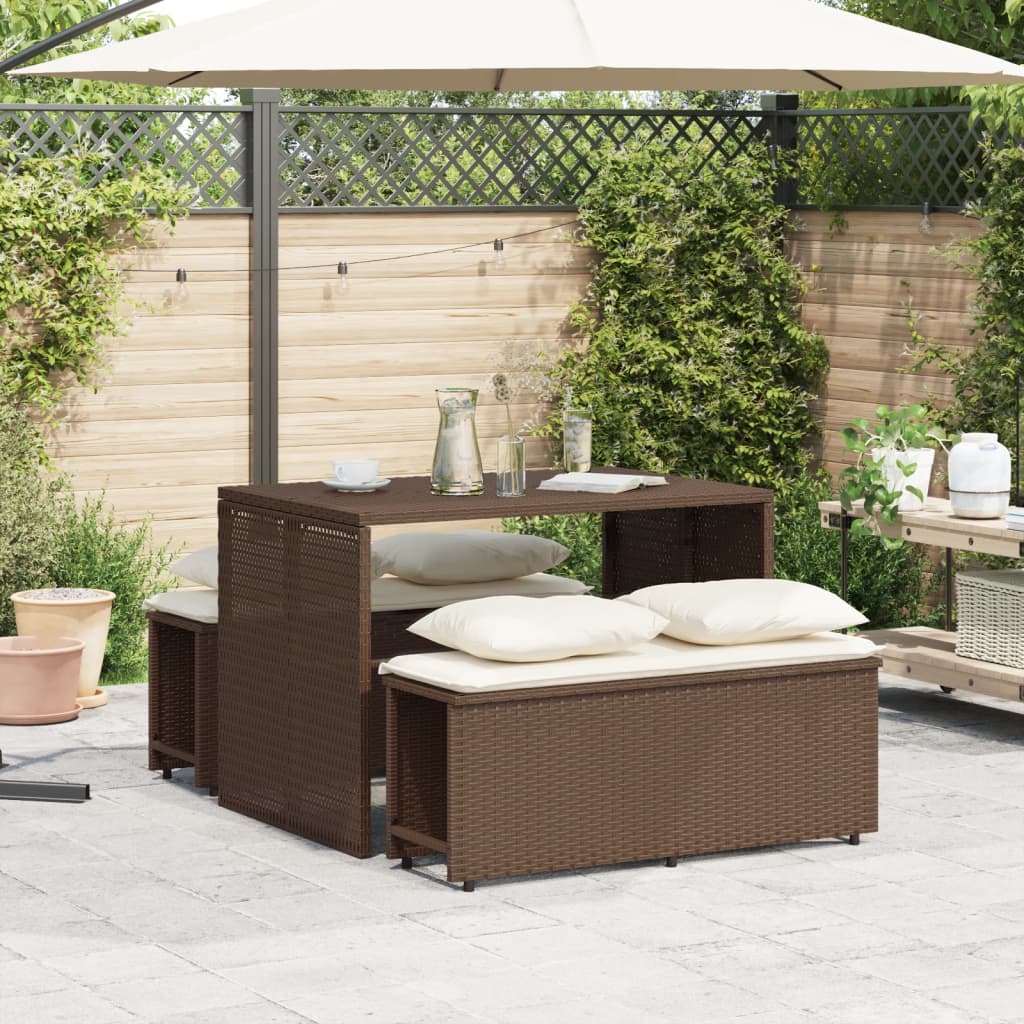 Vidaxl 3-delige tuinset met kussens poly rattan bruin