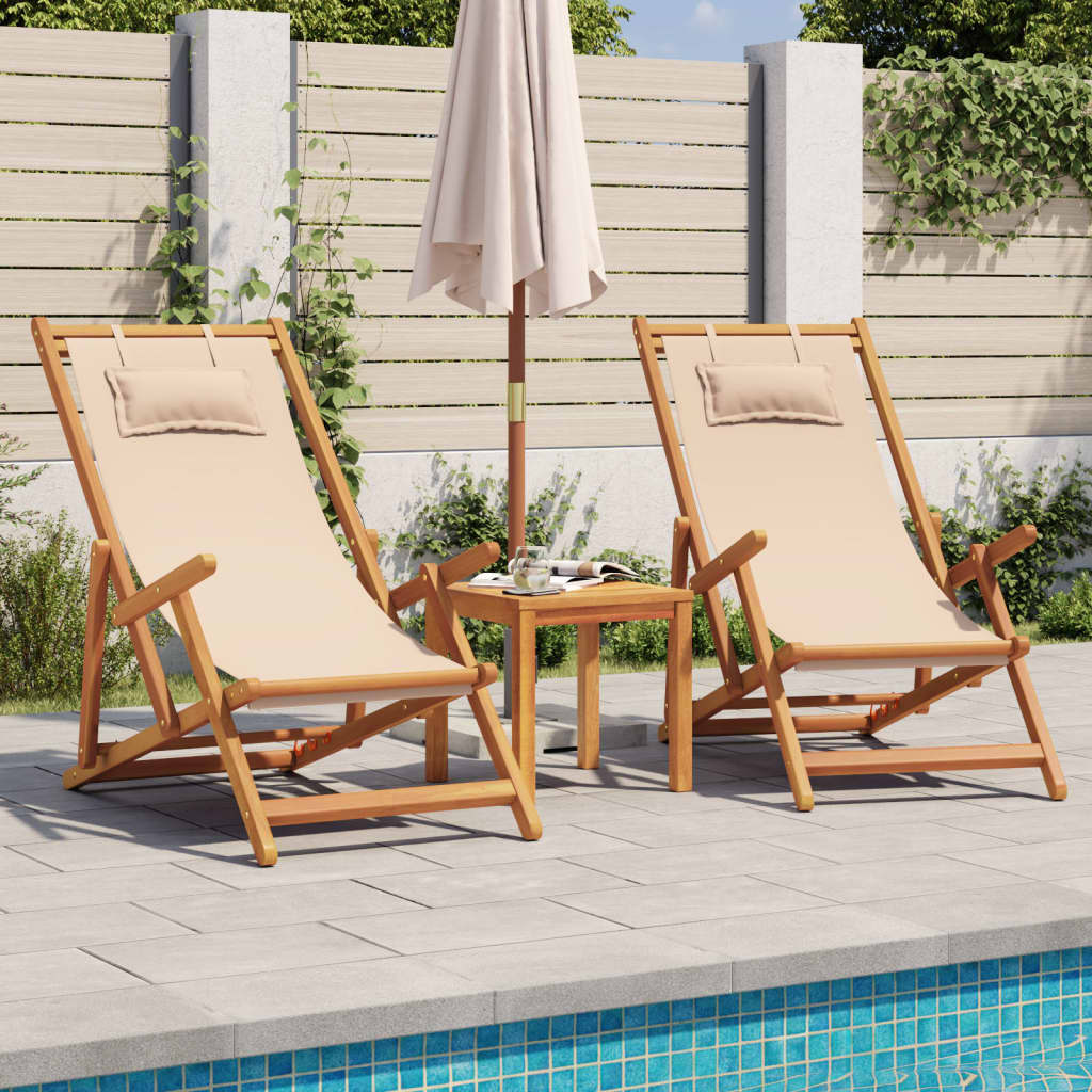 Vidaxl opklapbare stoel, beige, massief eucalyptushout en stof.