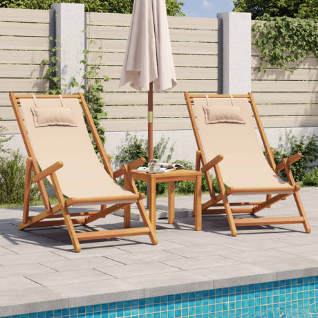 Vidaxl opklapbare stoel, beige, massief eucalyptushout en stof.