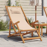 Vidaxl opklapbare stoel, beige, massief eucalyptushout en stof.