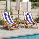 Vidaxl opklapbare stoel blauw en wit, massief eucalyptushout en stof.