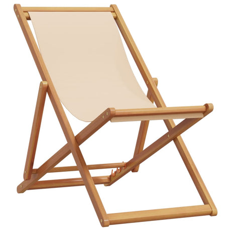 Vidaxl opklapbare stoel, beige, massief eucalyptushout en stof.