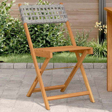Vidaxl opklapbare stoelen, 2 stuks, grijs, massief acaciahout en polyrotan.