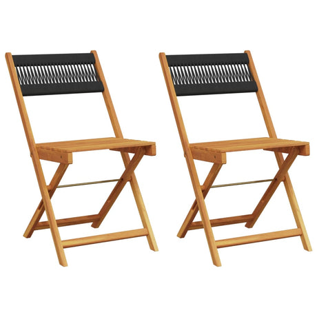 Vidaxl opklapbare stoelen, 2 stuks, zwart, massief acaciahout en touw.