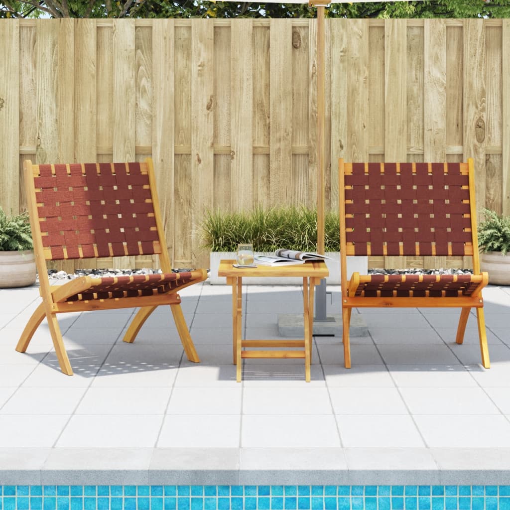 Vidaxl opklapbare stoelen, 2 stuks, rood, massief acaciahout en stof.