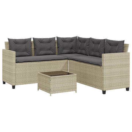 Vidaxl tuinbank met tafel en kussens l-vormig poly rattan lichtgrijs