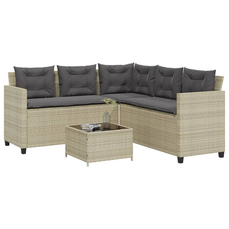Vidaxl tuinbank met tafel en kussens l-vormig poly rattan lichtgrijs