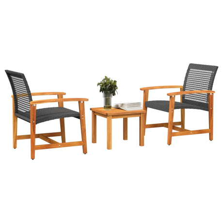 Vidaxl 3-delige bistroset poly rattan en acaciahout zwart