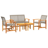 Vidaxl 5-delige loungeset poly rattan en acaciahout grijs