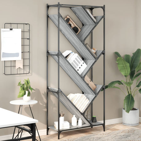 Vidaxl boekenkast 79x30x180 cm bewerkt hout en metaal grijs sonoma