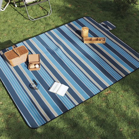 VidaXL składany koc piknikowy w paski 200x150 cm aksamitno-niebiesko-biały