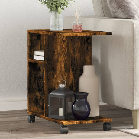 Vidaxl bijzettafel met wieltjes 50x30x55 cm hout gerookt eikenkleurig