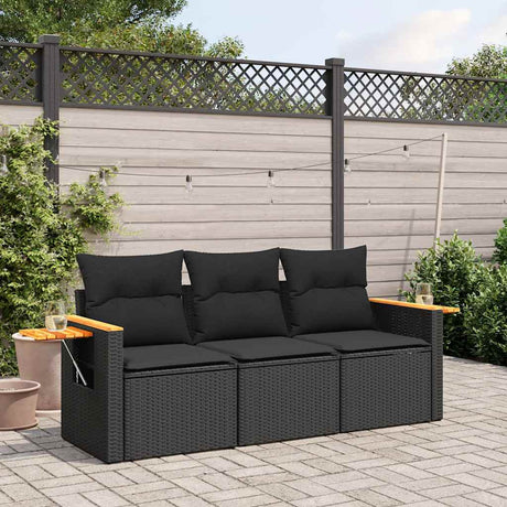 Vidaxl 3-delige loungeset met kussens poly rattan zwart