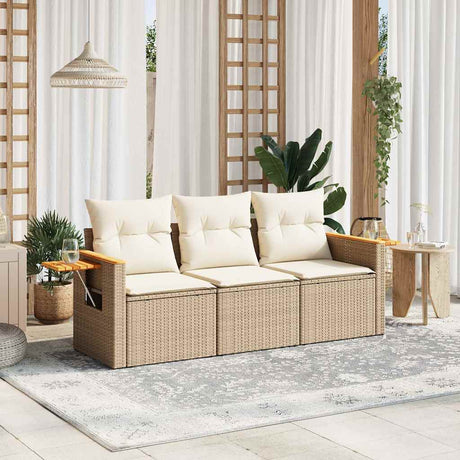 Vidaxl 3-delige loungeset met kussens poly rattan beige