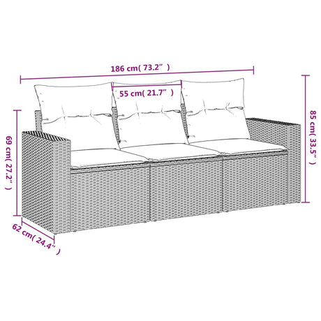 Vidaxl 3-delige loungeset met kussens poly rattan zwart