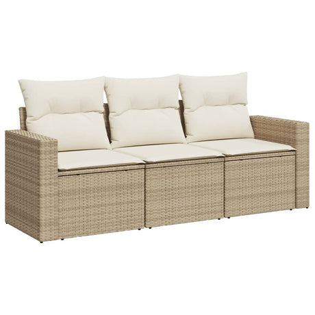 Vidaxl 3-delige loungeset met kussens poly rattan beige