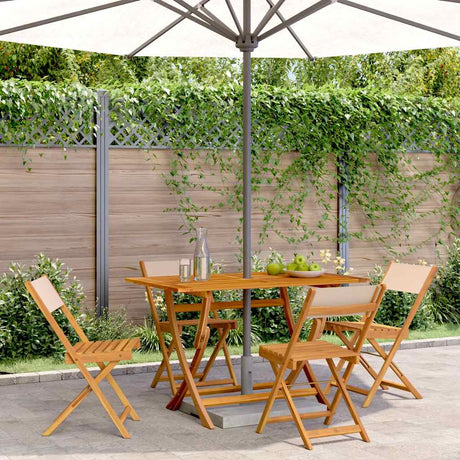 Vidaxl opklapbare stoelen, 4 stuks, beige stof en massief hout.