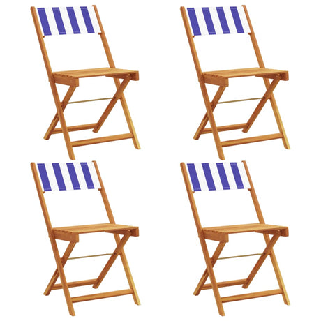 Vidaxl klapstoelen, 4 stuks, blauw-witte stof en massief hout.