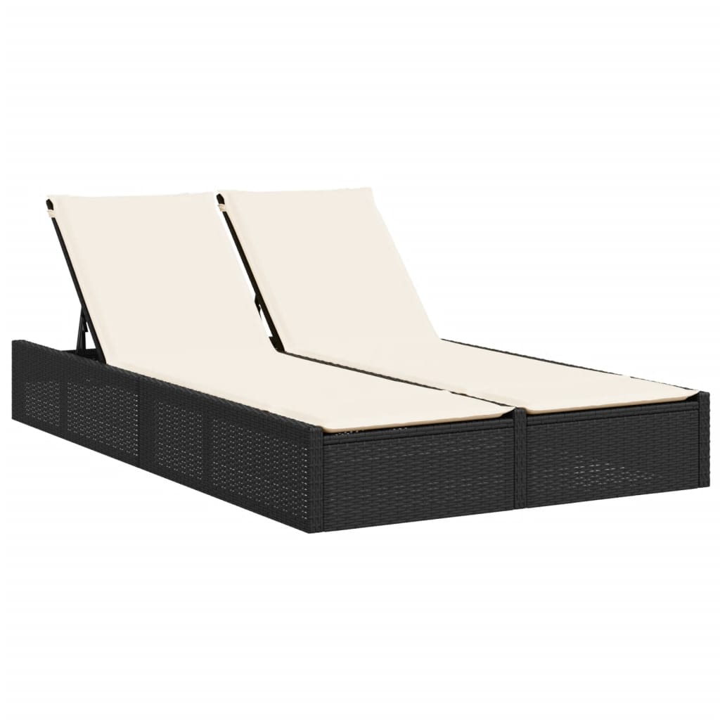 Vidaxl ligbed 2-persoons met kussens poly rattan zwart