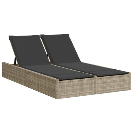 Vidaxl ligbed 2-persoons met kussens poly rattan lichtgrijs