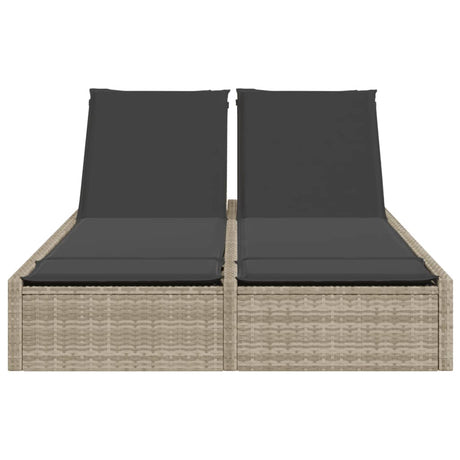 Vidaxl ligbed 2-persoons met kussens poly rattan lichtgrijs