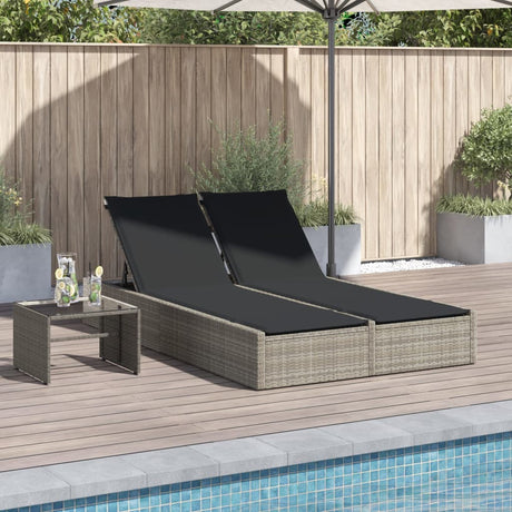 Vidaxl ligbed 2-persoons met kussens poly rattan lichtgrijs