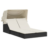 Vidaxl ligbed 2-persoons met luifel en kussens poly rattan zwart